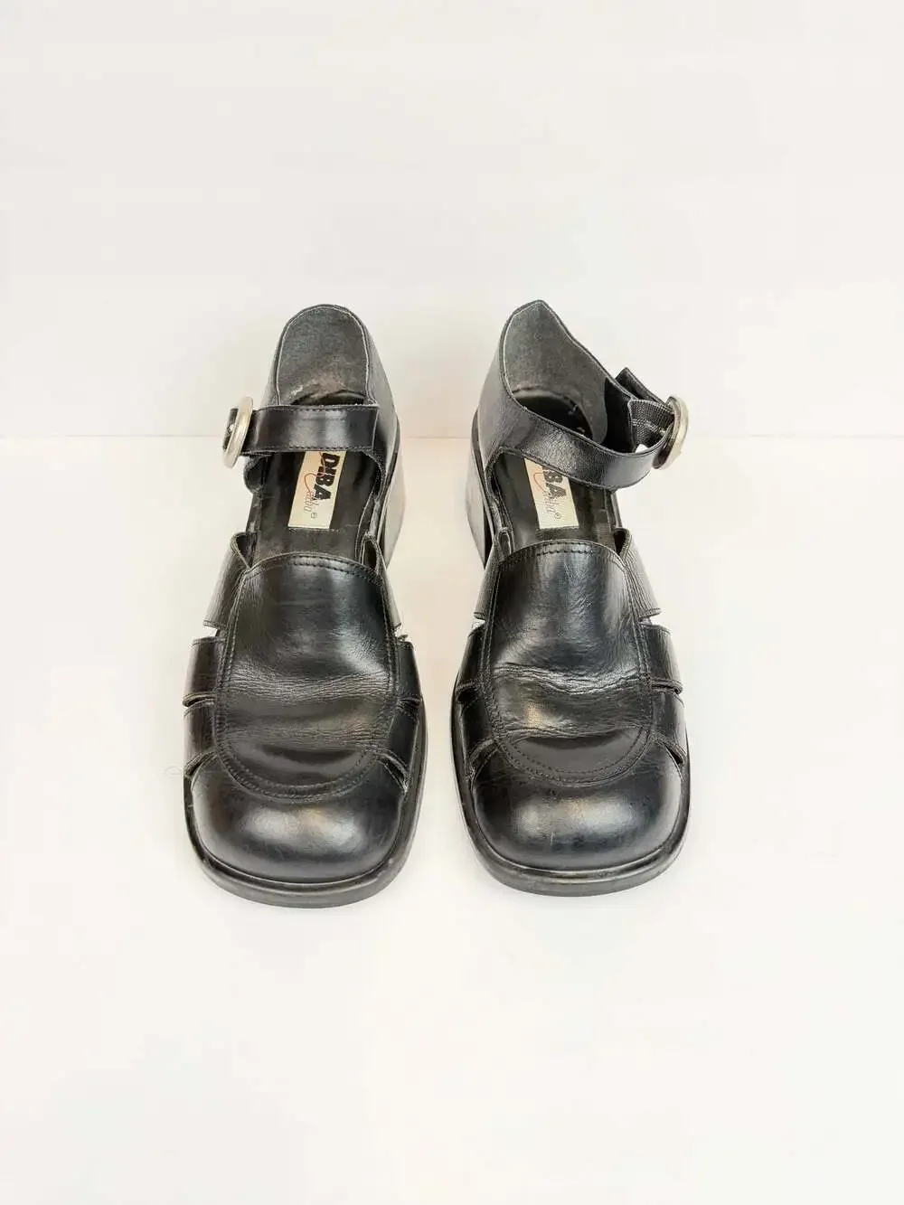 Diba Black Leather Fisherman Chunky Heel Mary Jane Sandals Size 9